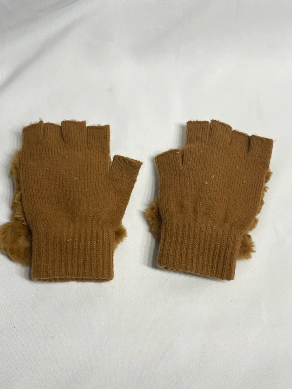 Girls One Size Cute Teddy Bear Convertible Mittens to Fingerless Gloves Like New